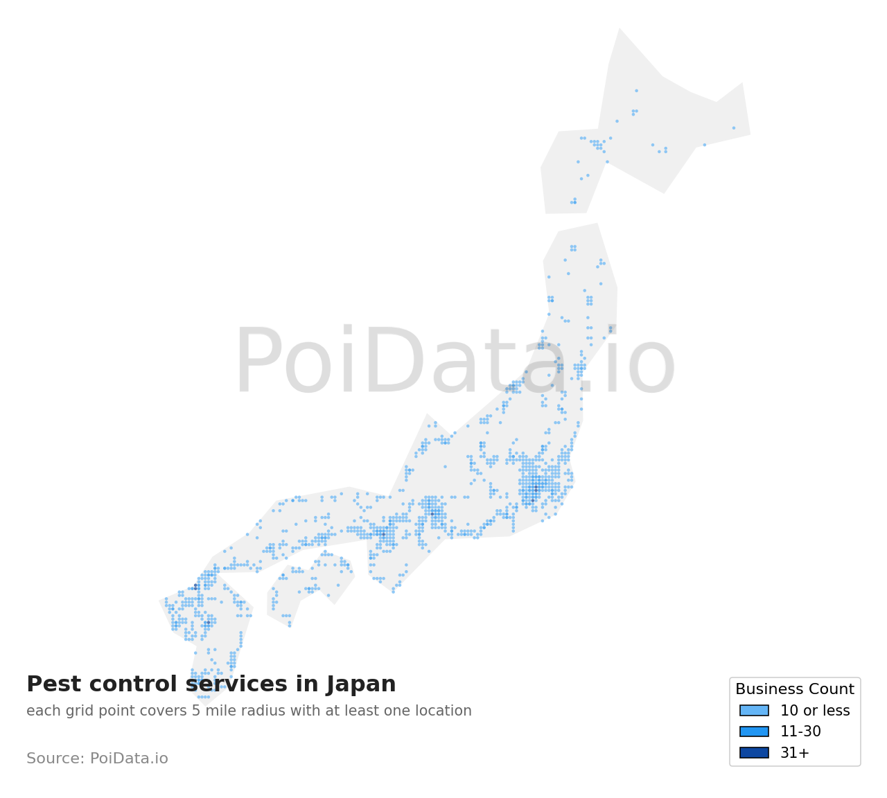 Pest control service density map for Japan