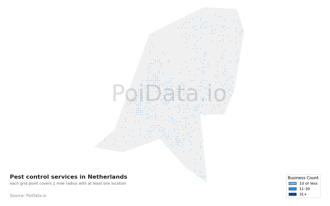 Pest control service density map for Netherlands