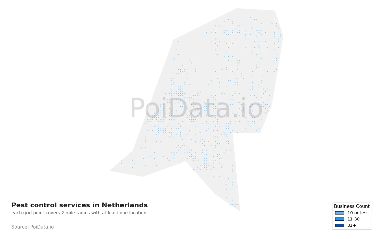 Pest control service density map for Netherlands