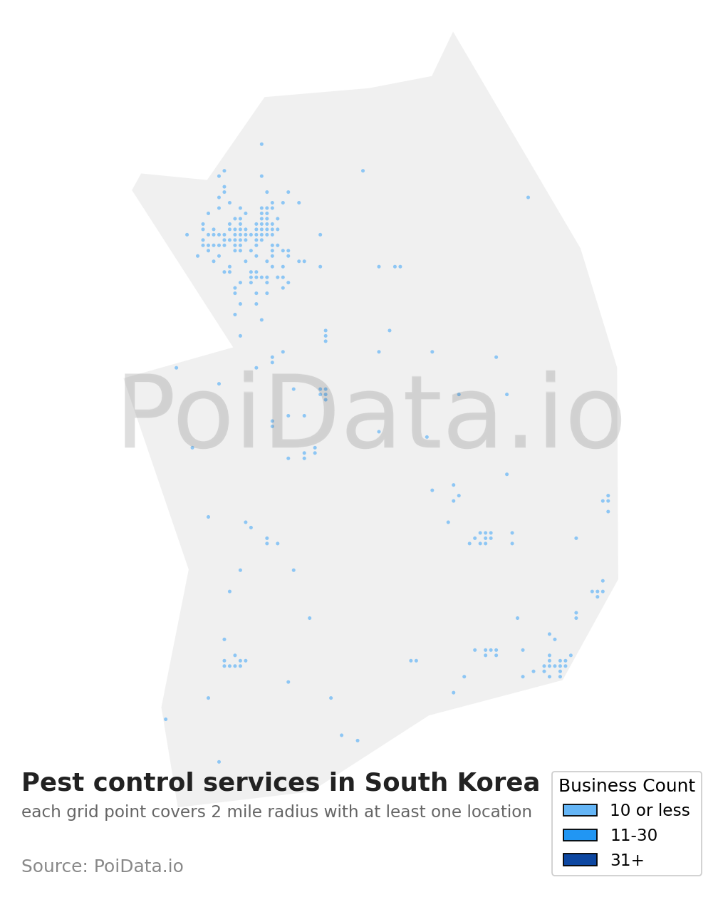 Pest control service density map for South Korea