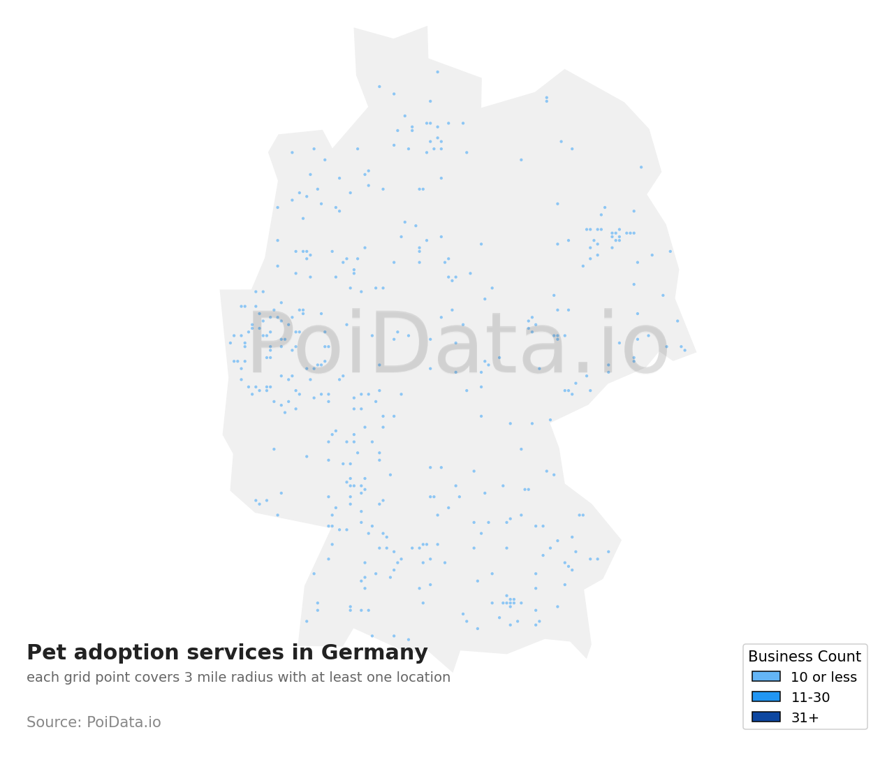 Pet adoption service density map for Germany