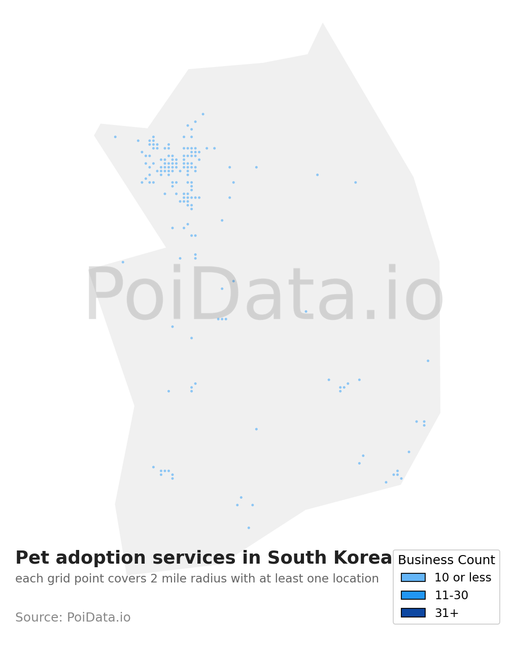 Pet adoption service density map for South Korea