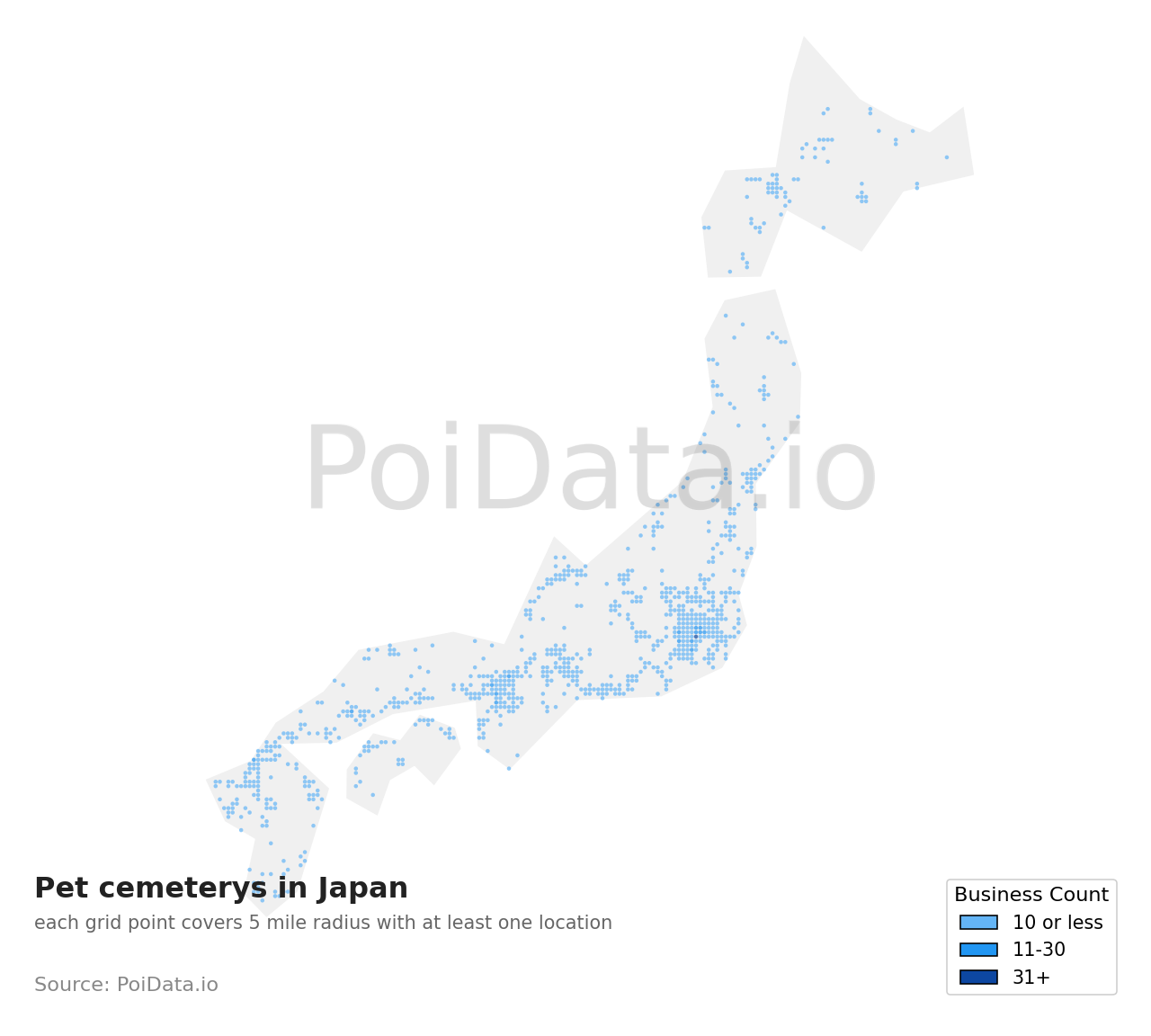 Pet cemetery density map for Aichi, Japan