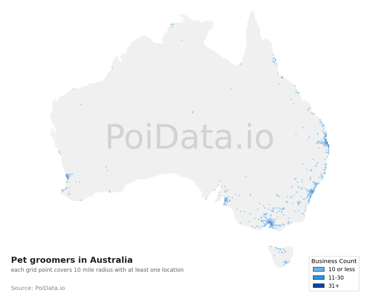 Pet groomer density map for Australia