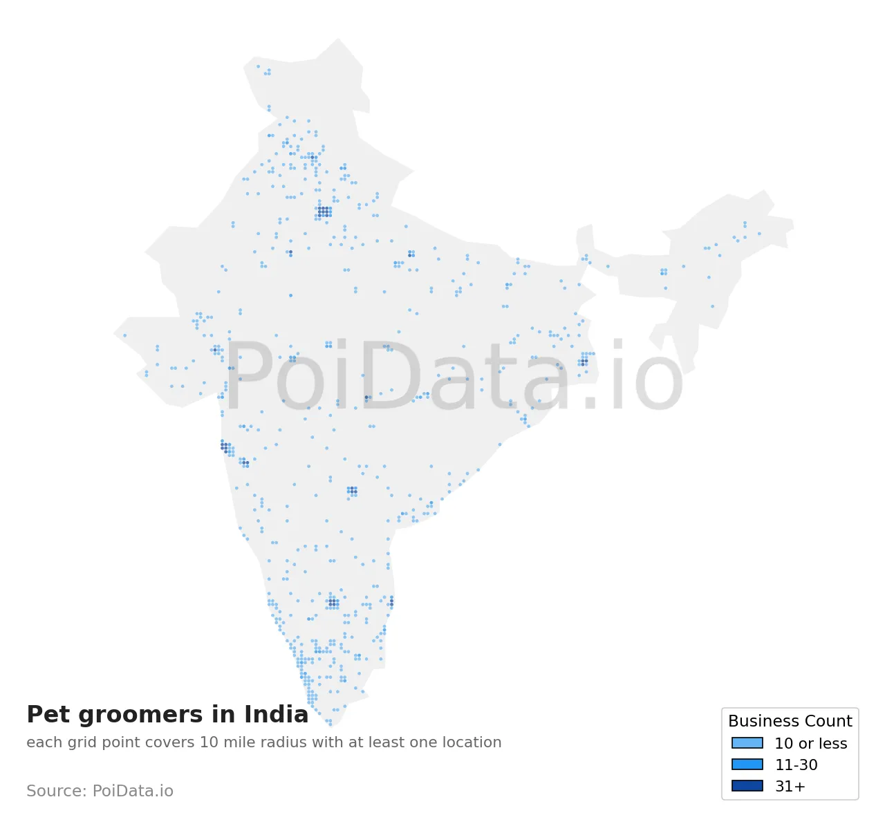 Pet groomer density map for India