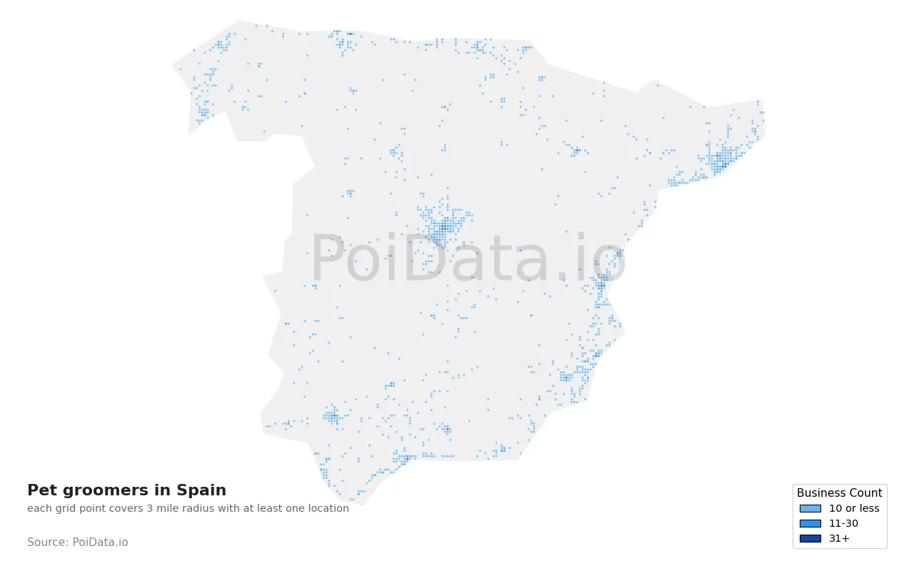 Pet groomer density map for Spain