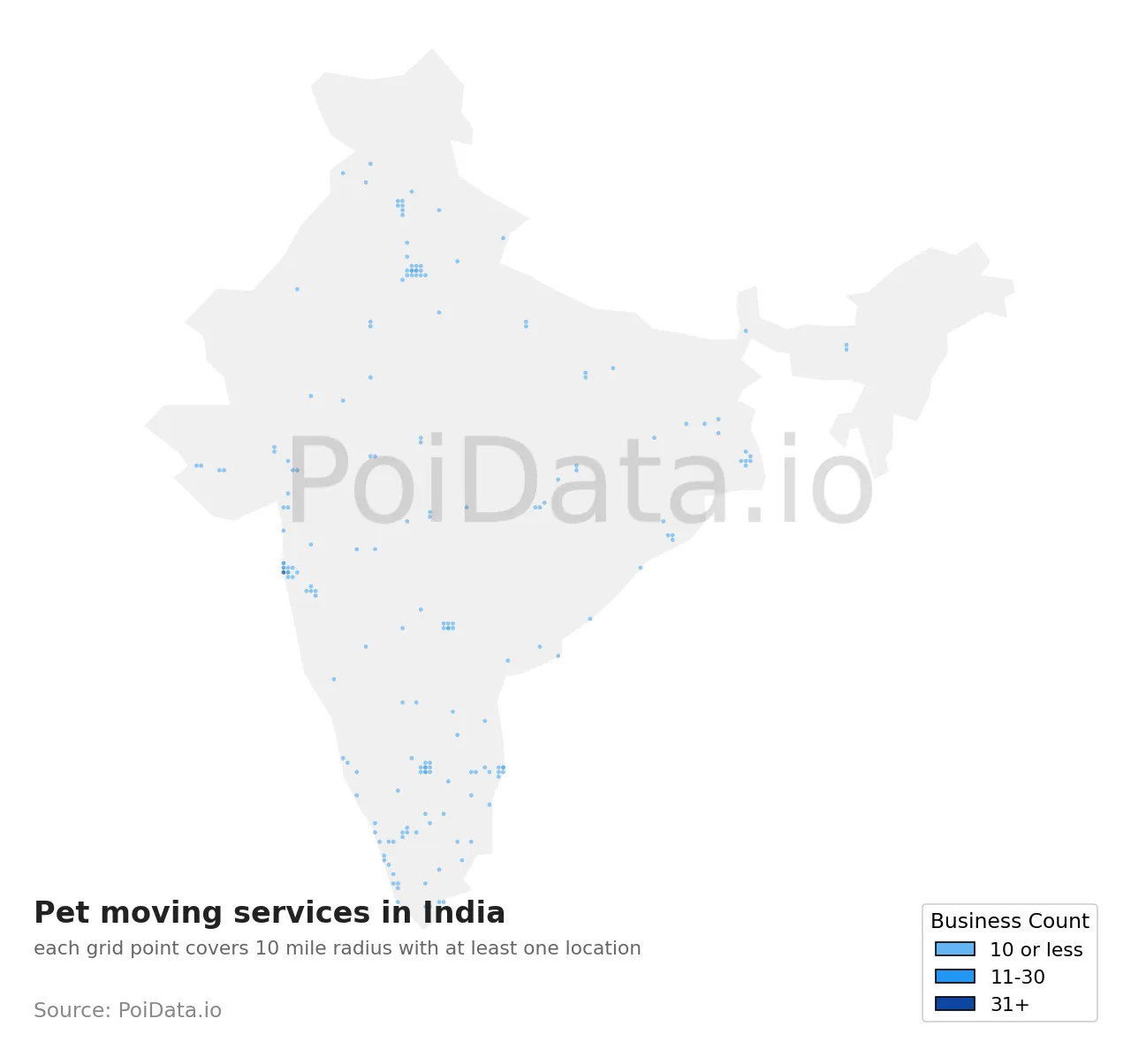 Pet moving service density map for India