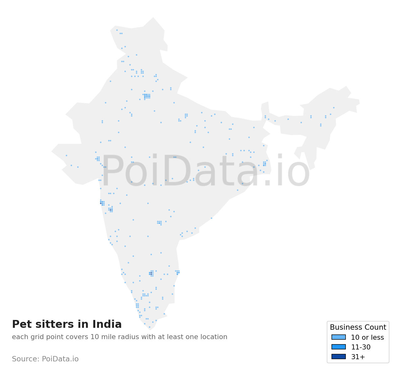 Pet sitter density map for India