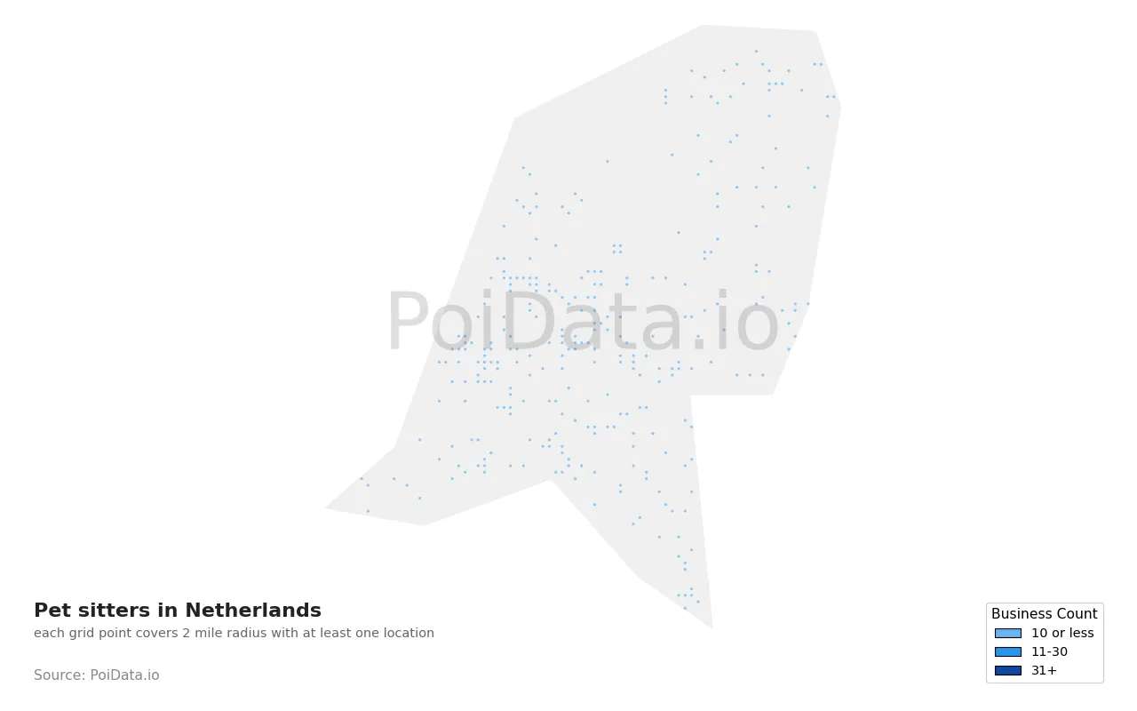 Pet sitter density map for Netherlands