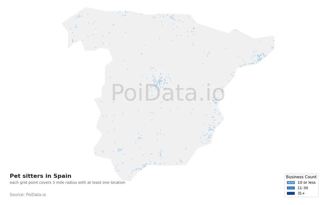 Pet sitter density map for Spain