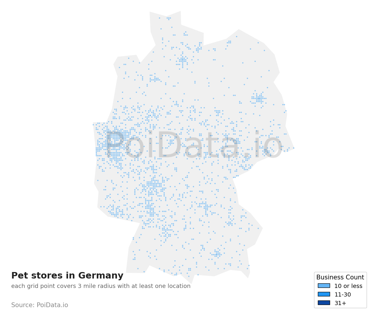 Pet store density map for Germany