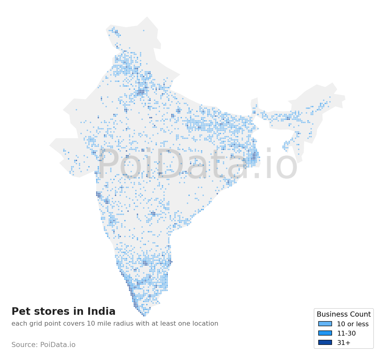 Pet store density map for India