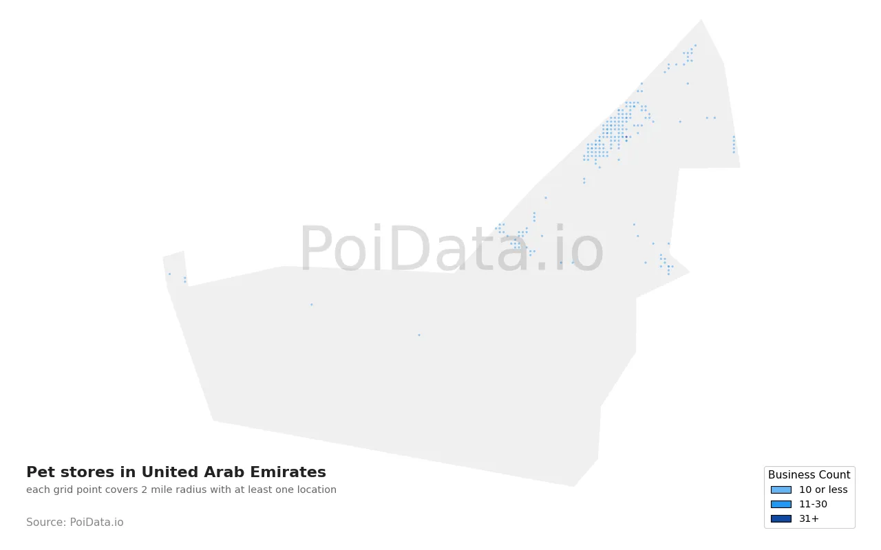 Pet store density map for United Arab Emirates