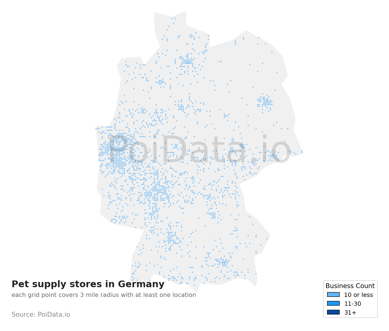 Pet supply store density map for Germany