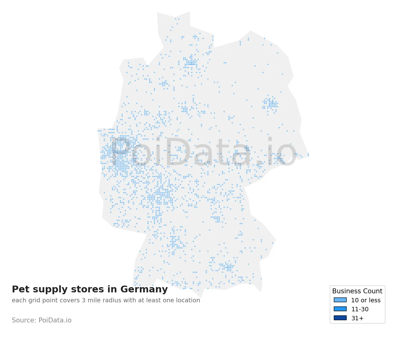 Pet supply store density map for Germany