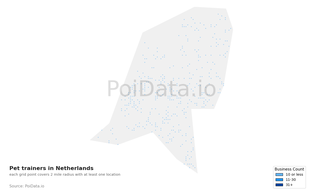 Pet trainer density map for Netherlands