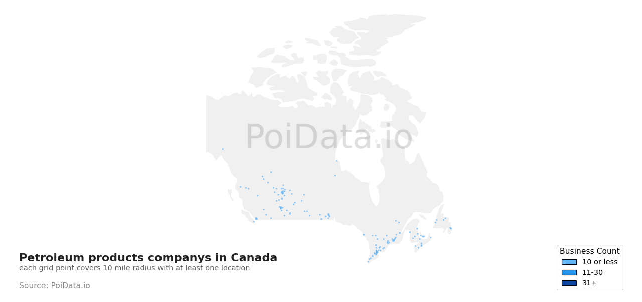 Petroleum products company density map for Ontario, Canada