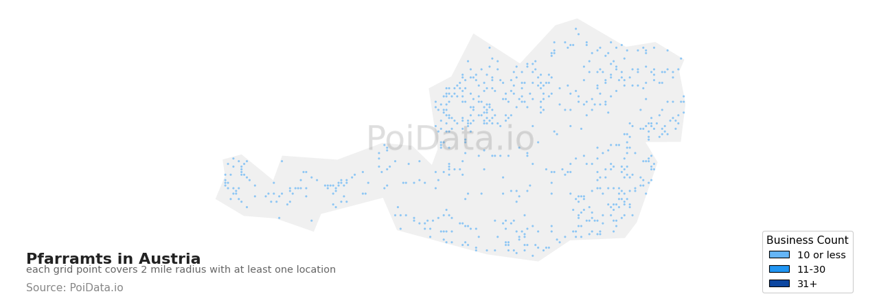Pfarramt density map for Austria