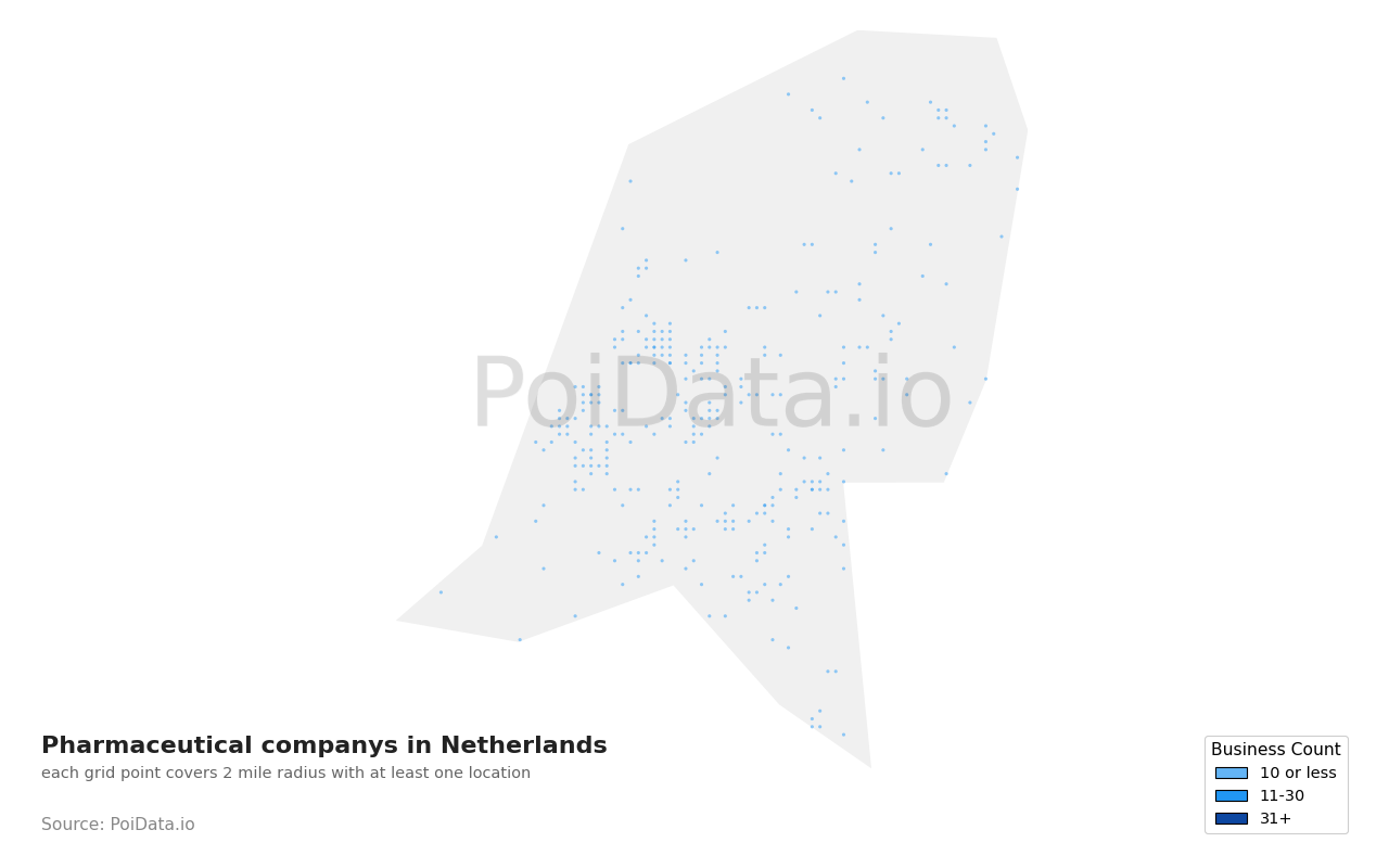 Pharmaceutical company density map for Netherlands