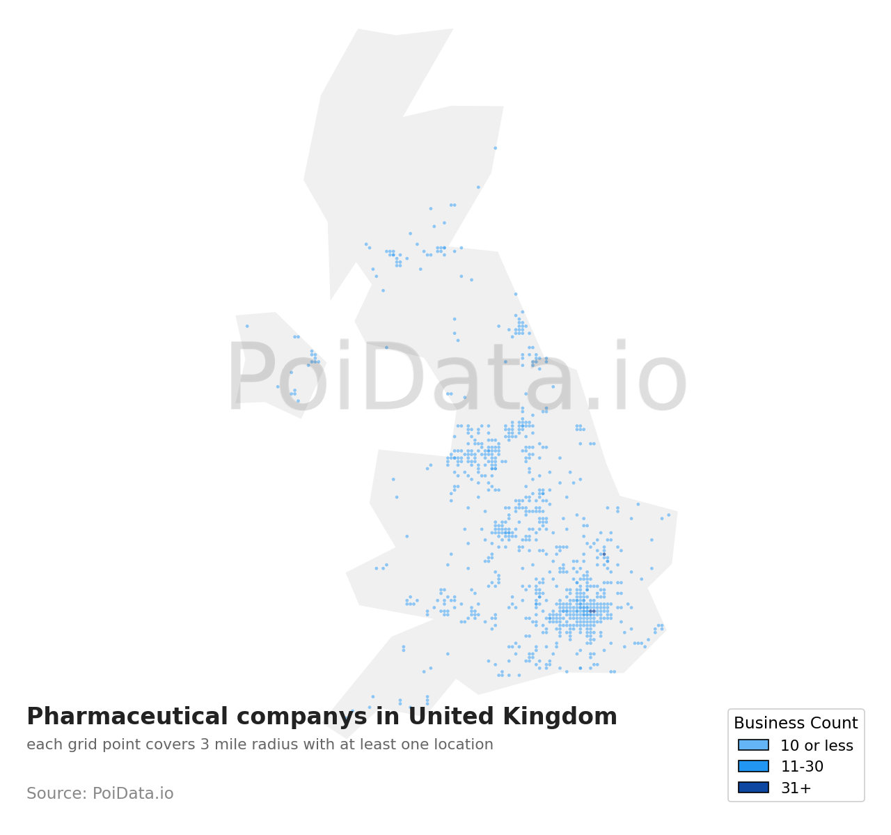 Pharmaceutical company density map for United Kingdom