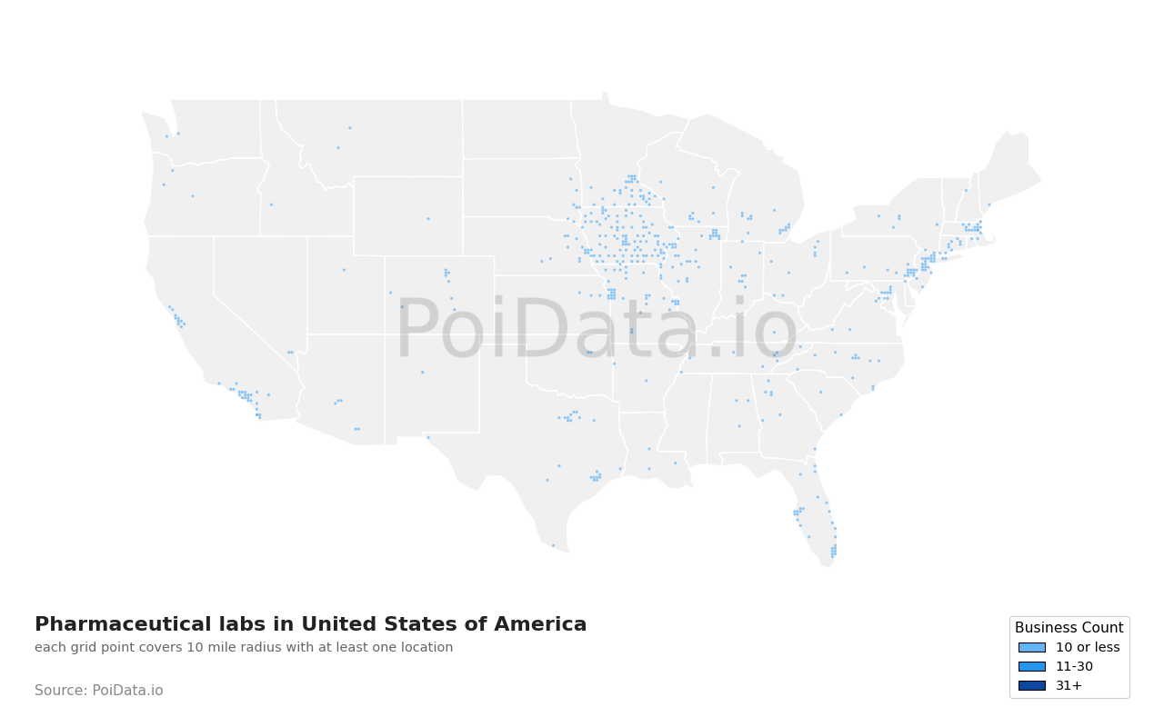 Pharmaceutical lab density map for Minnesota, United States