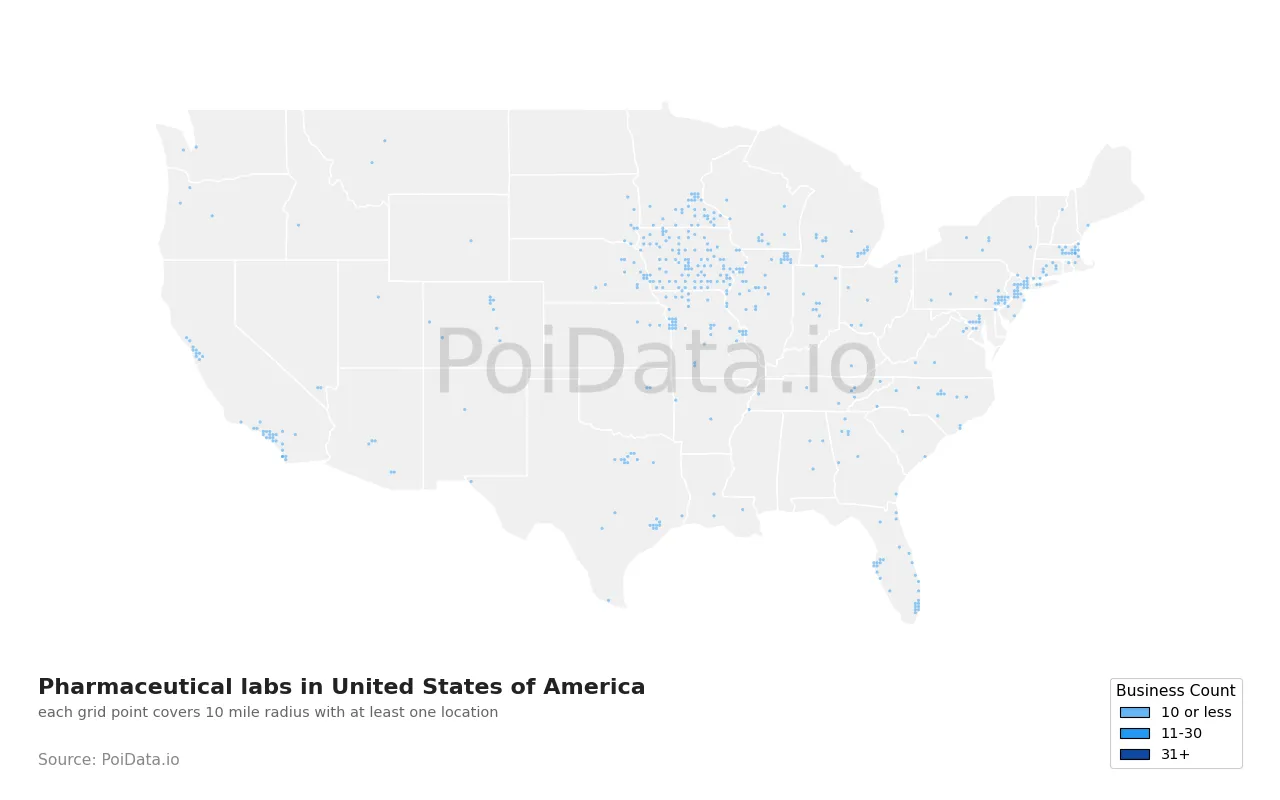 Pharmaceutical lab density map for United States