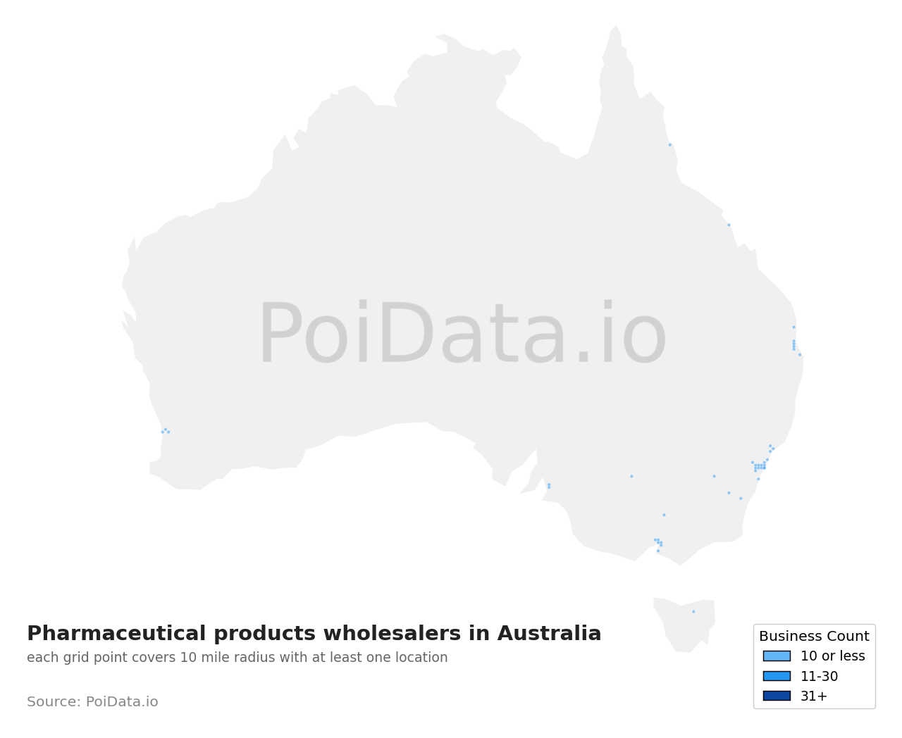 Pharmaceutical products wholesaler density map for Australia