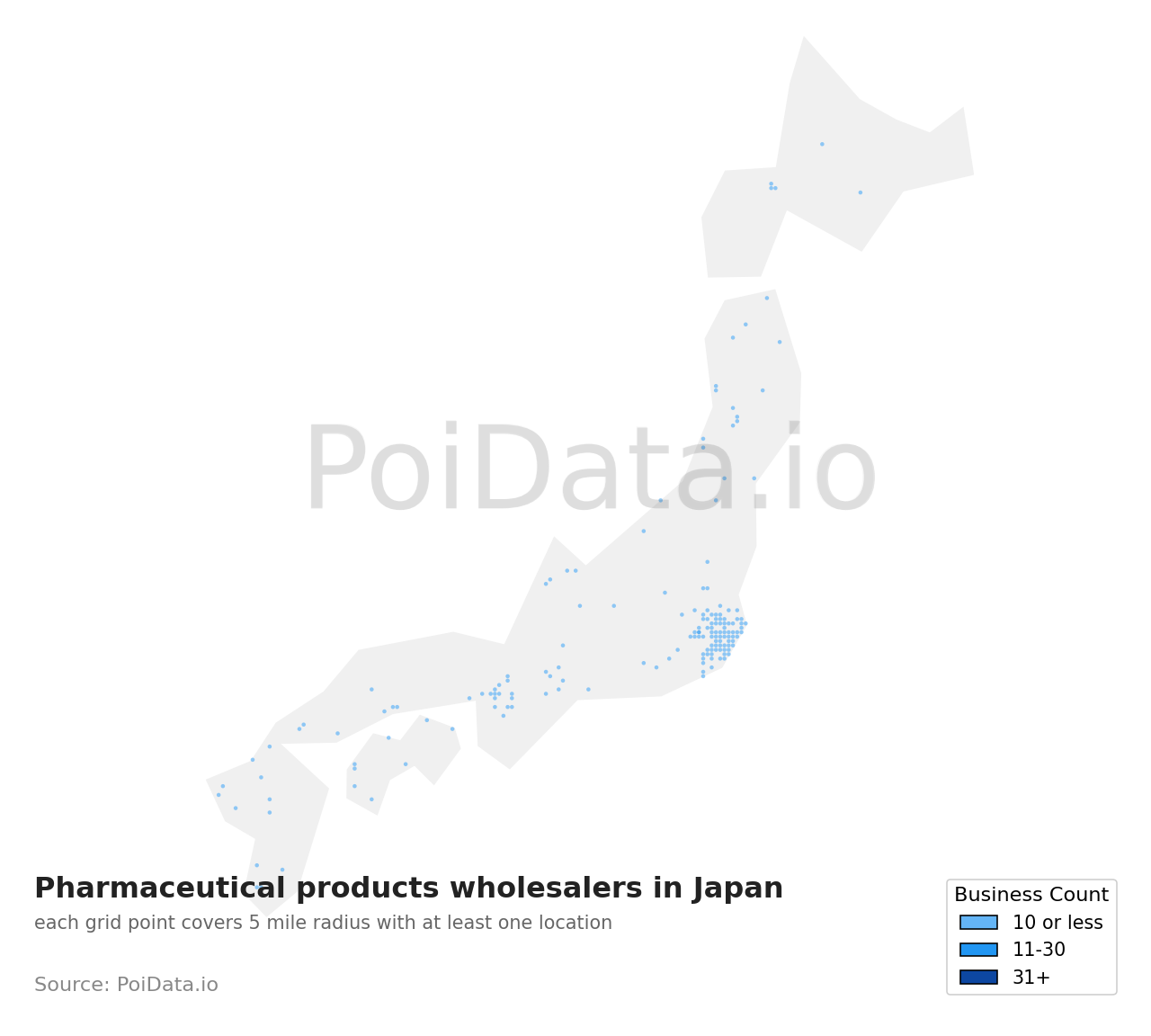 Pharmaceutical products wholesaler density map for Japan