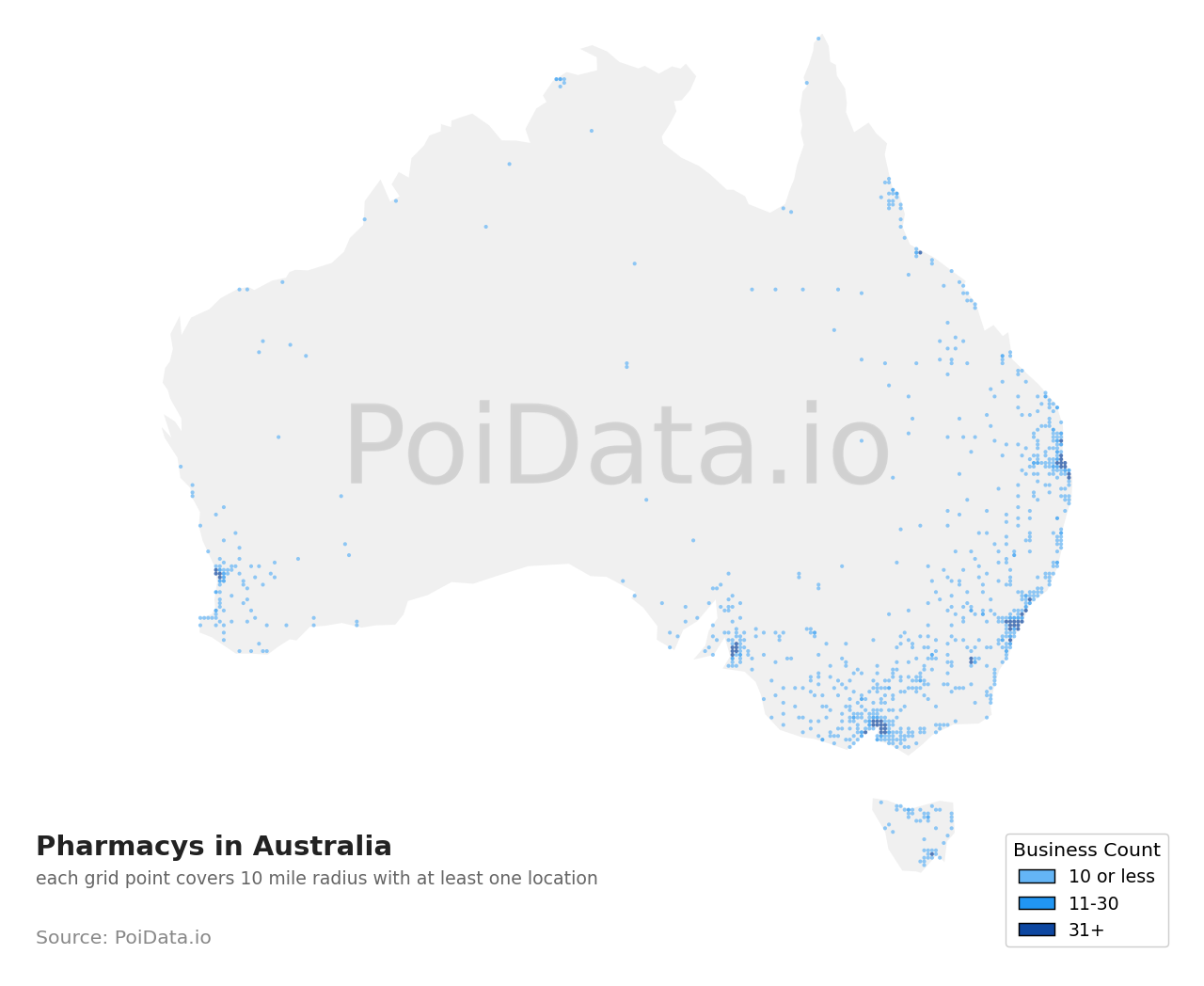 Pharmacy density map for Australia