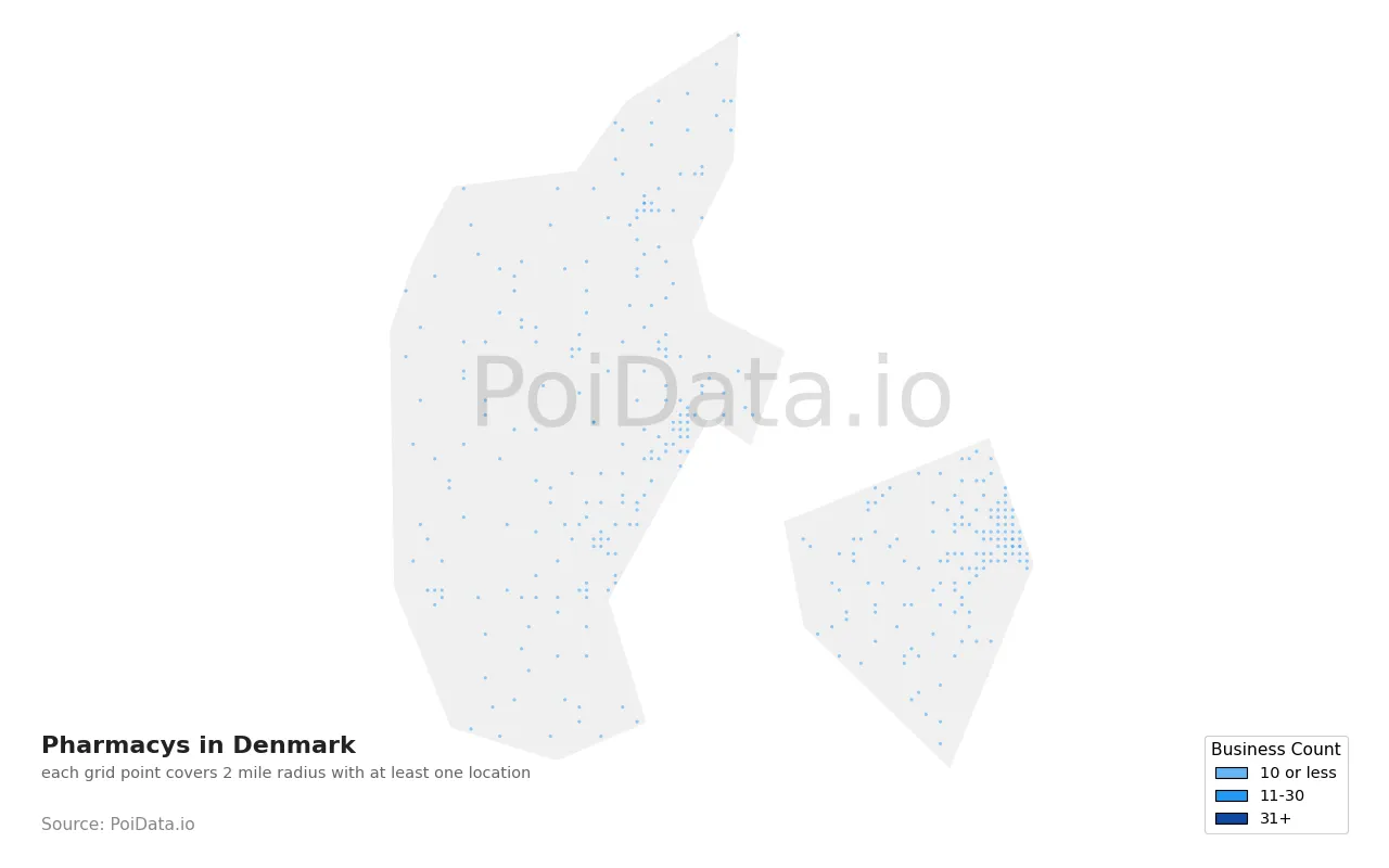 Pharmacy density map for Denmark