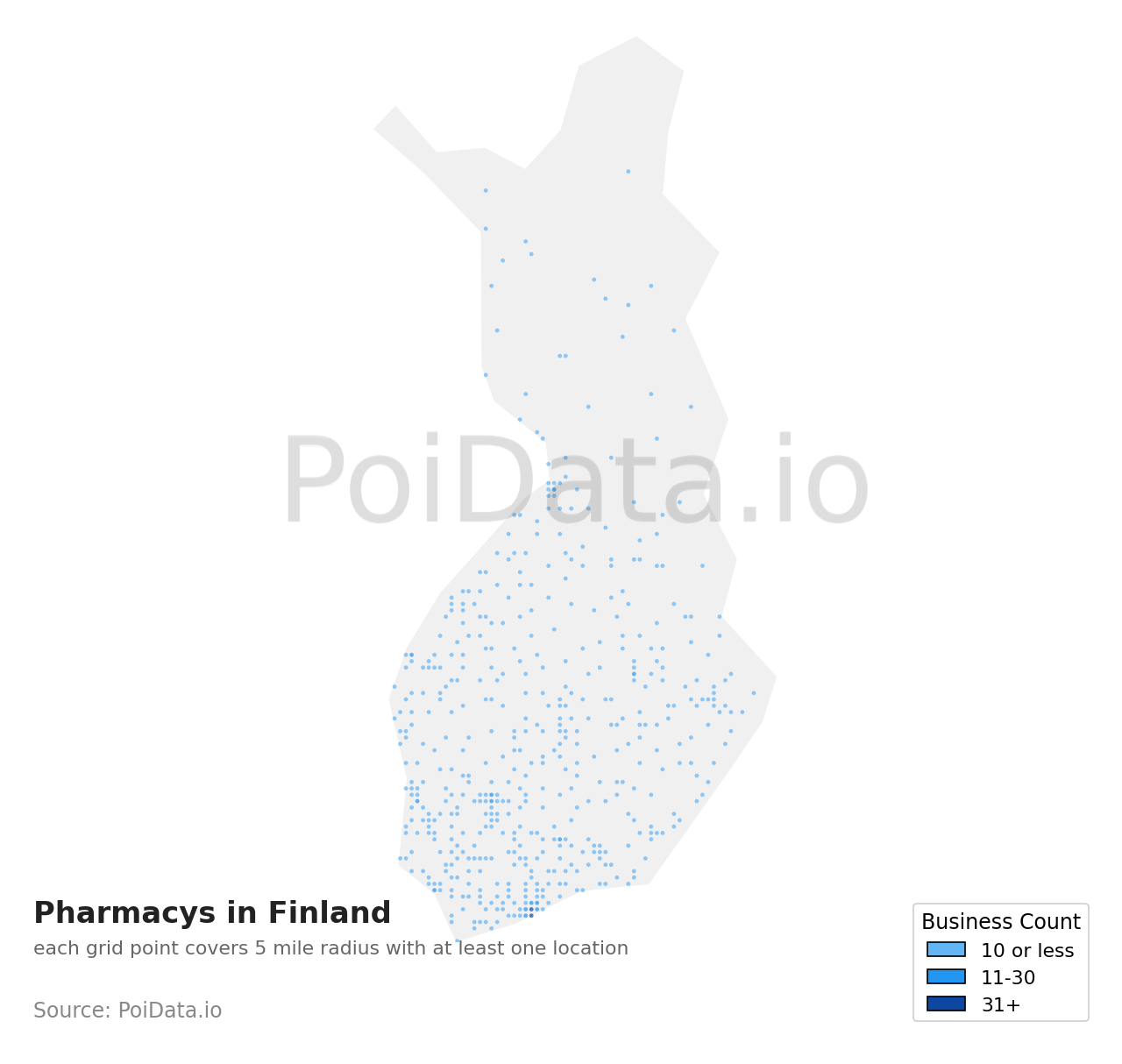 Pharmacy density map for Finland