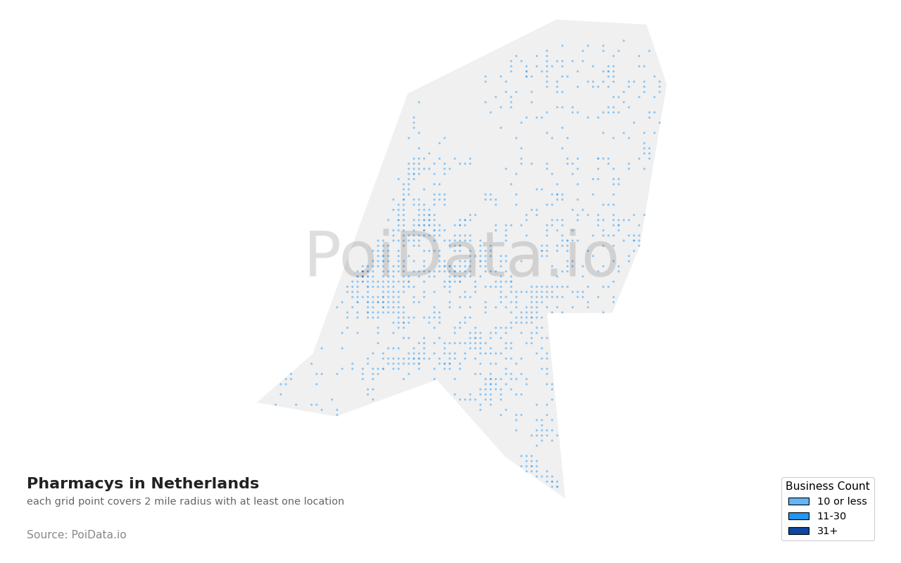 Pharmacy density map for Netherlands