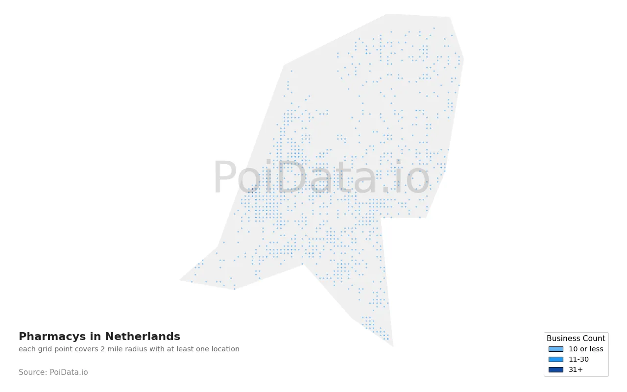 Pharmacy density map for Netherlands