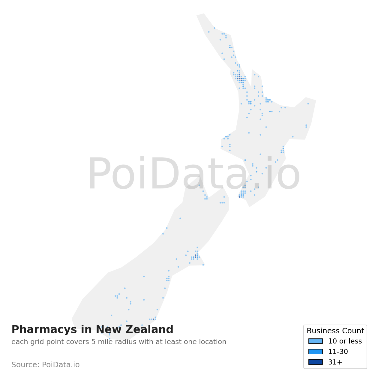 Pharmacy density map for New Zealand