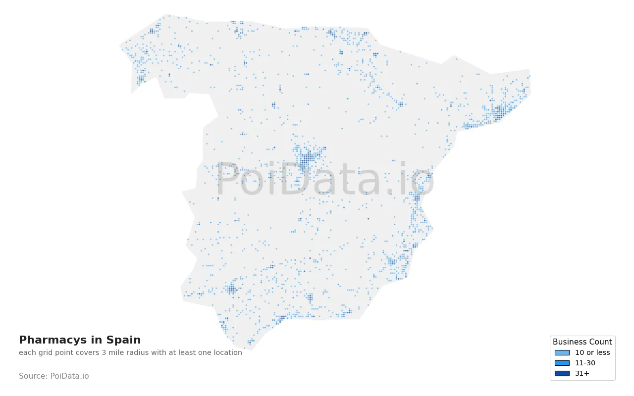 Pharmacy density map for Spain