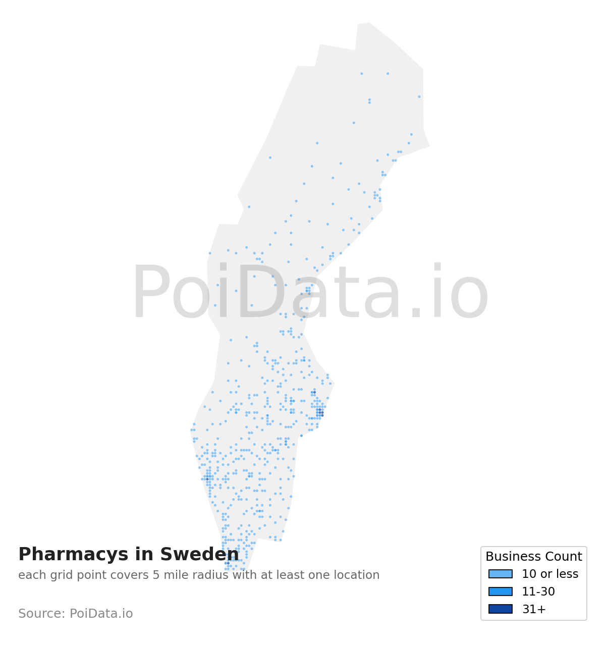 Pharmacy density map for Sweden