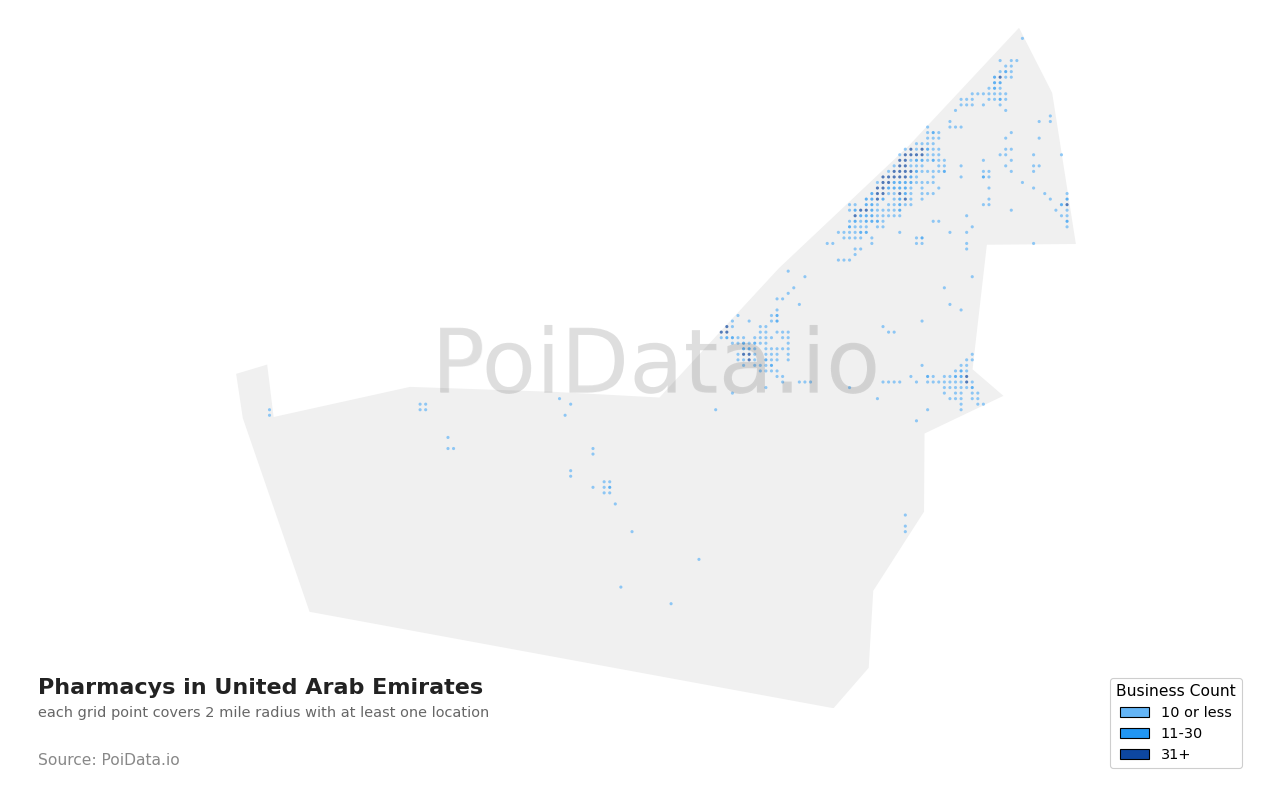 Pharmacy density map for United Arab Emirates