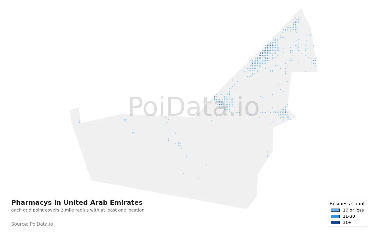 Pharmacy density map for United Arab Emirates