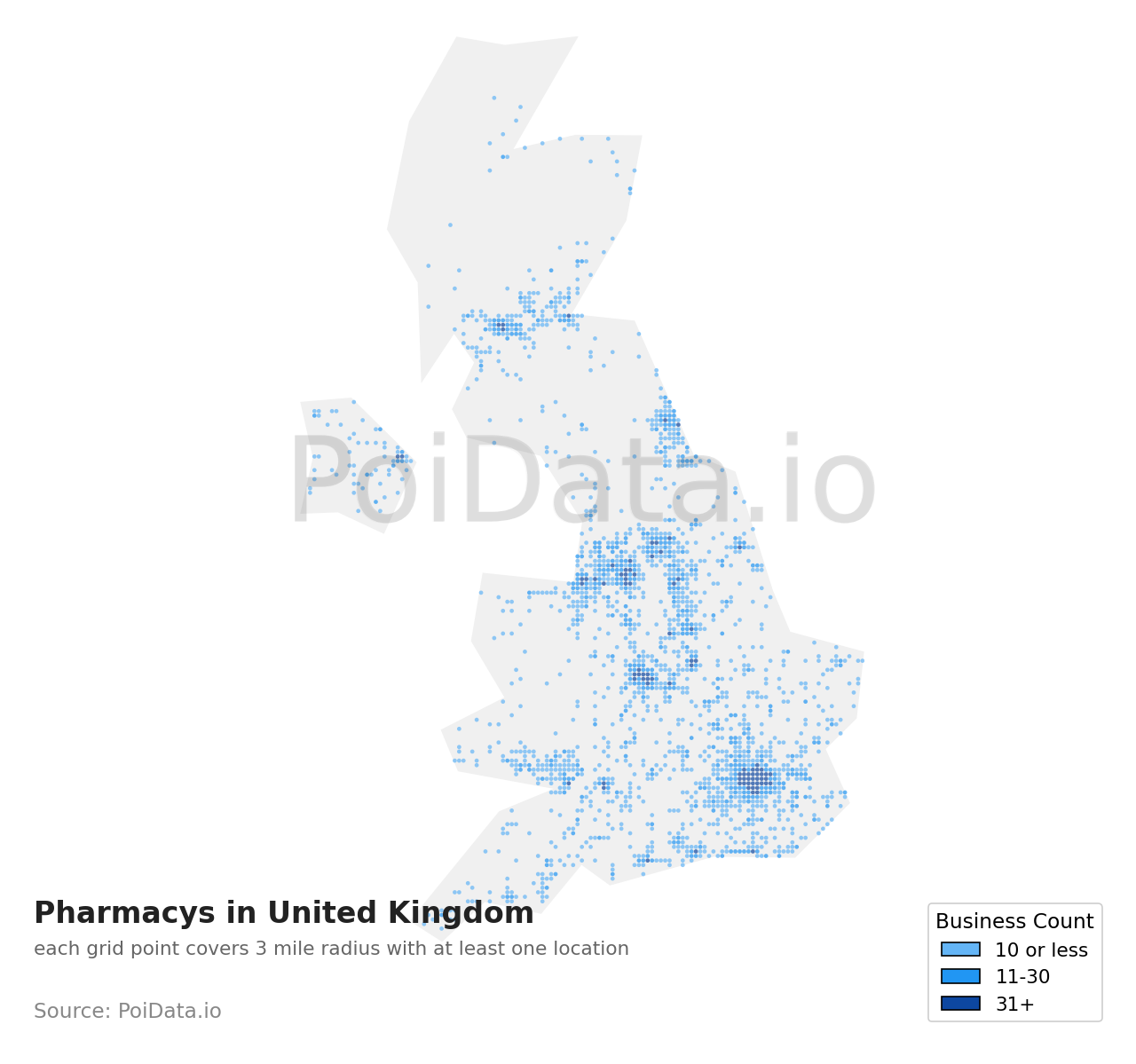 Pharmacy density map for United Kingdom