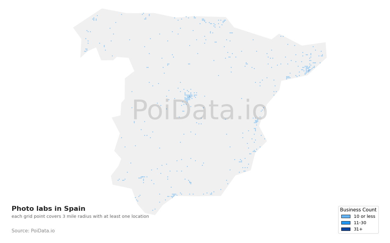 Photo lab density map for Spain
