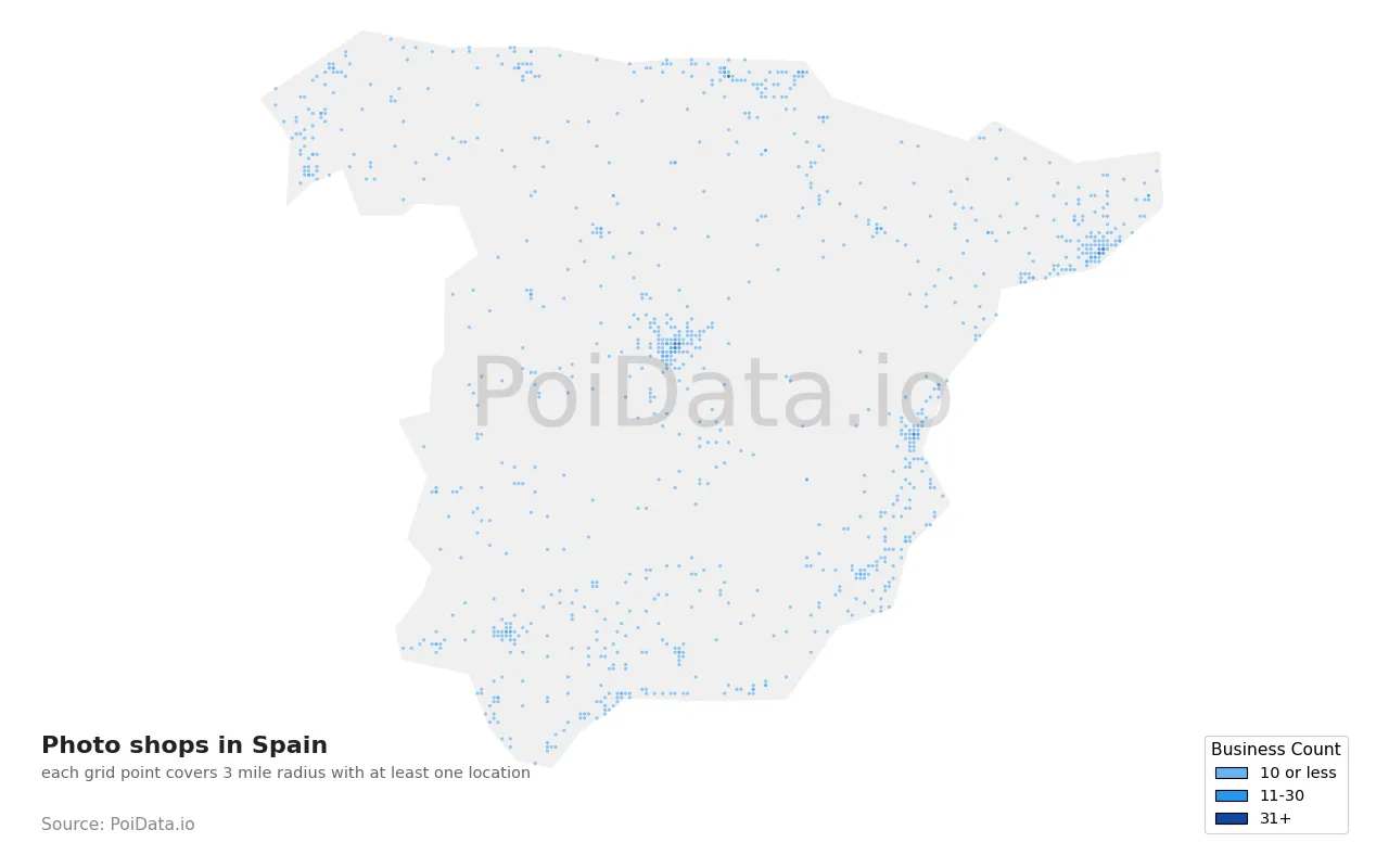 Photo shop density map for Spain