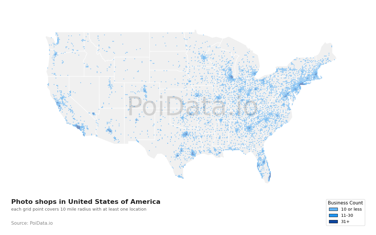 Photo shop density map for United States