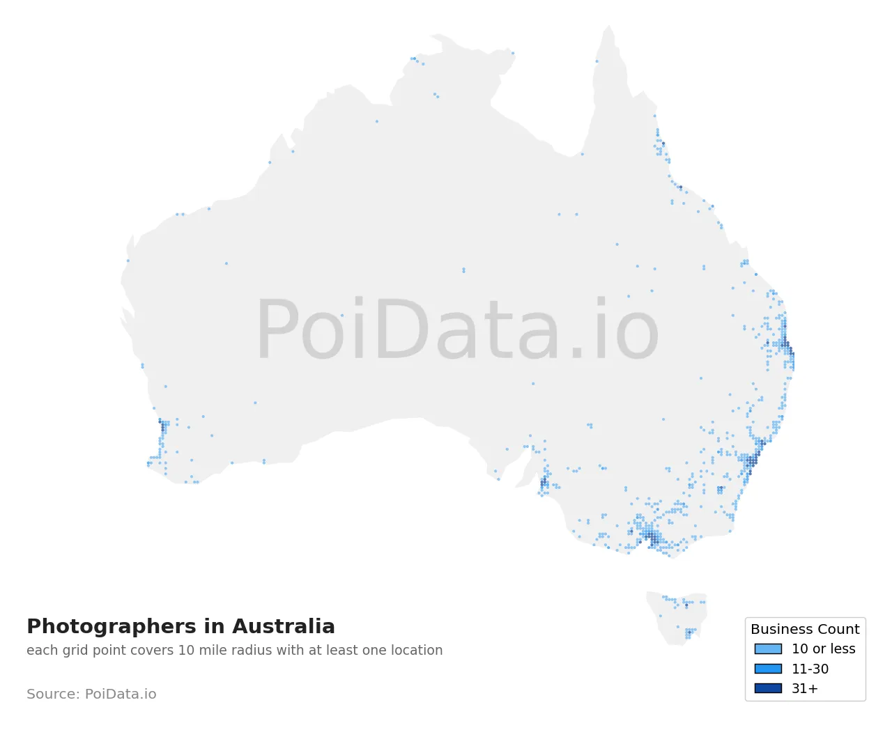 Photographer density map for Australia