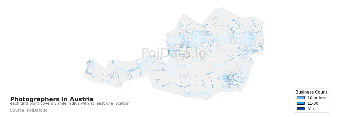 Photographer density map for Austria