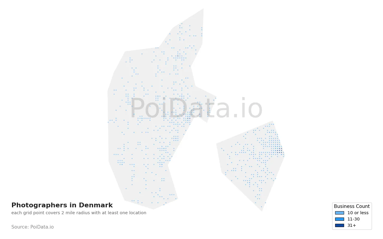 Photographer density map for Denmark