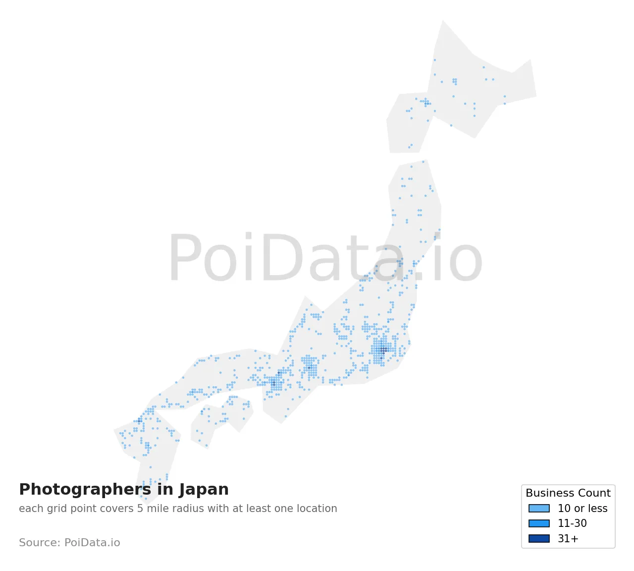 Photographer density map for Japan