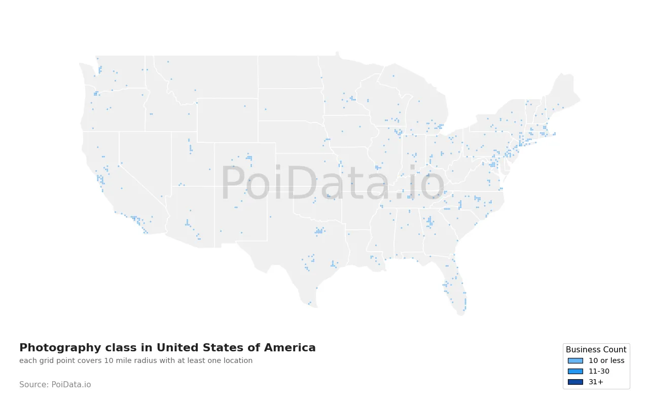 Photography class density map for United States
