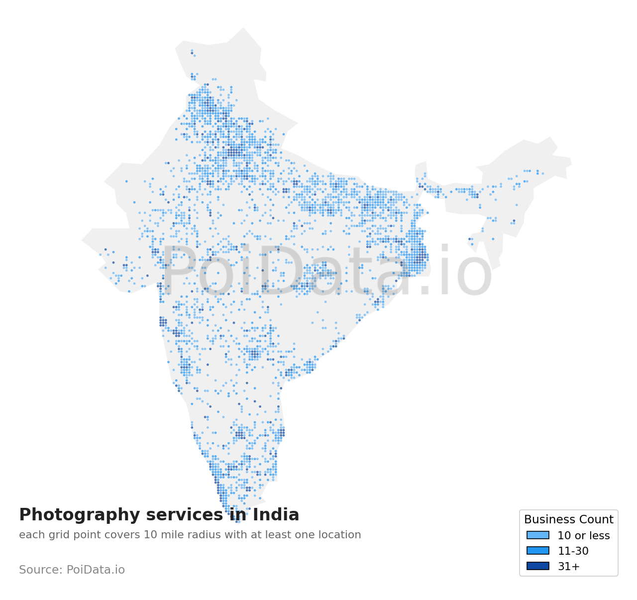Photography service density map for India