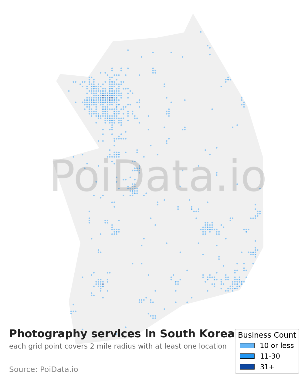 Photography service density map for South Korea