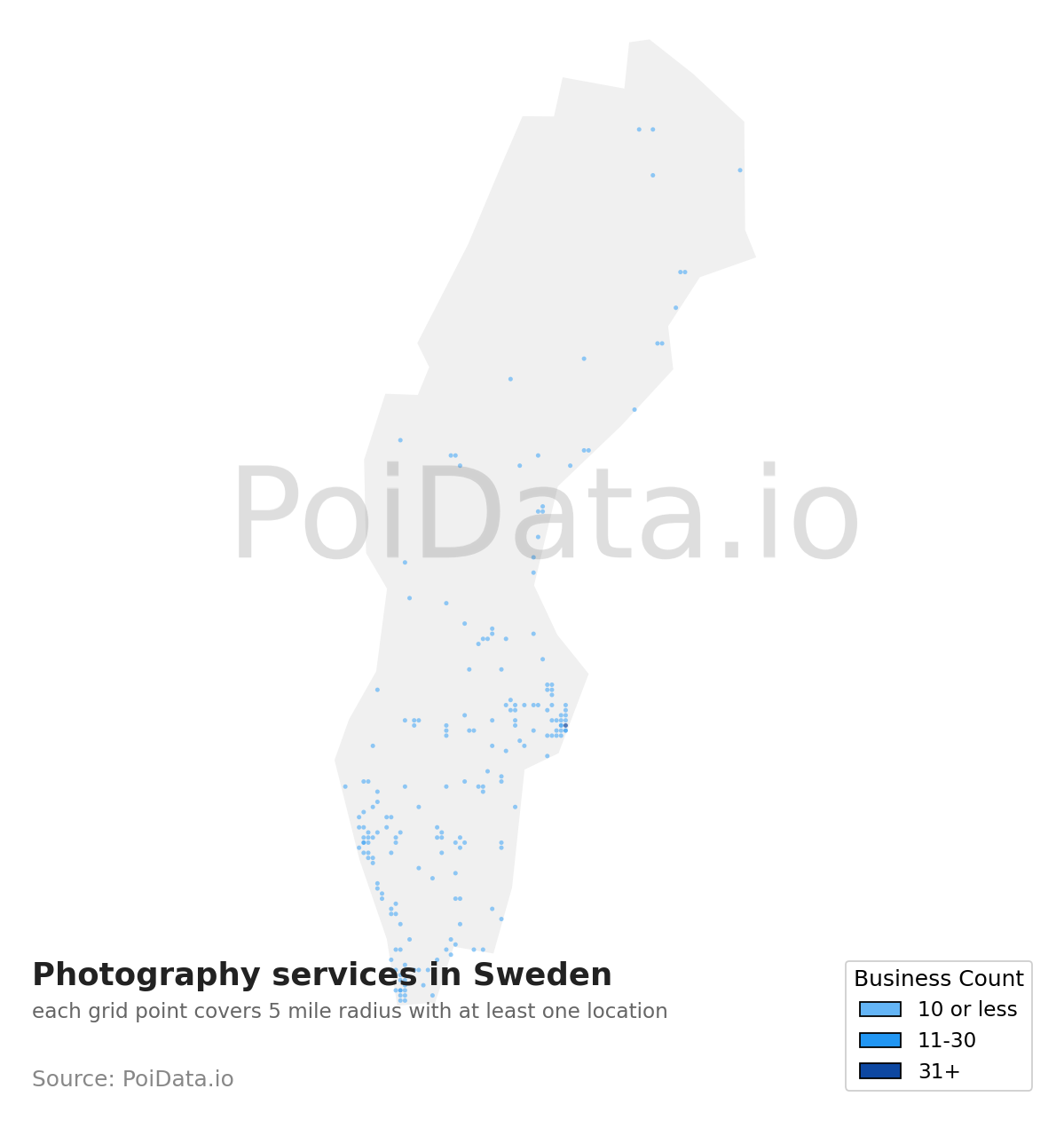Photography service density map for Sweden